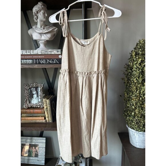 Commense Levanzo Tied Shoulder Linen Short Dress Light Brown Womens Size XS - Picture 6 of 10